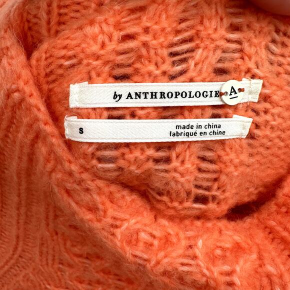 Anthropologie Orange Pullover Bia Mock Neck Tunic Cable Knit Sweater // S - Picture 6 of 12